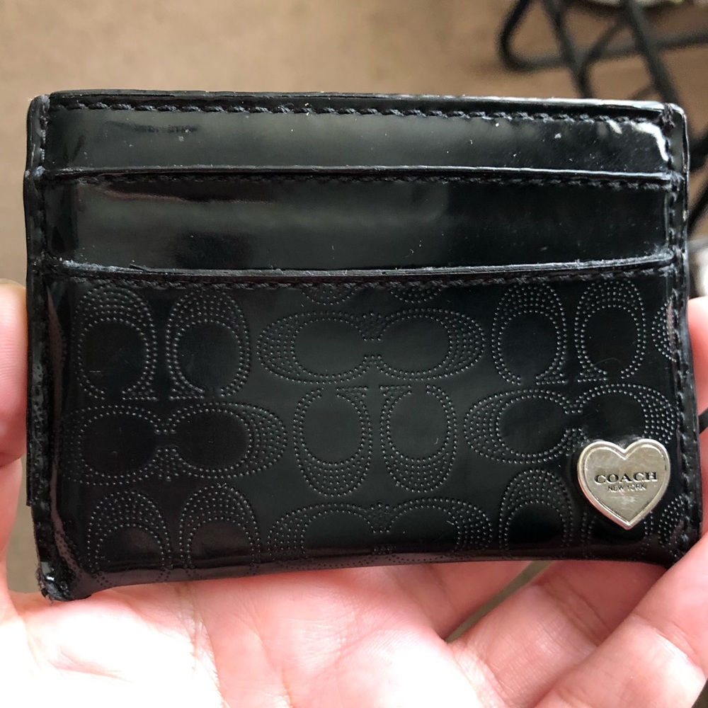 Coach In Signature Patent Card Holder Wallet